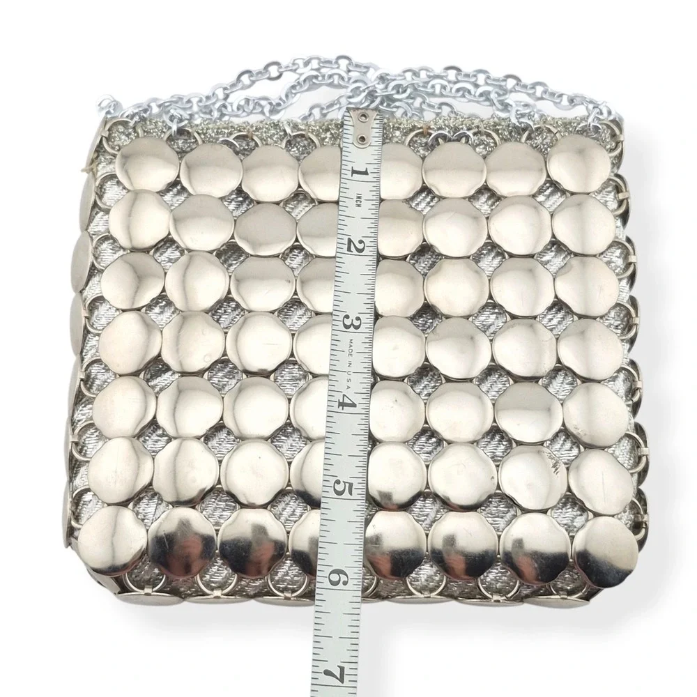 Vintage Color Mate Italy Metal Disc Purse 1960s Mod Paco Rabanne Style Evening